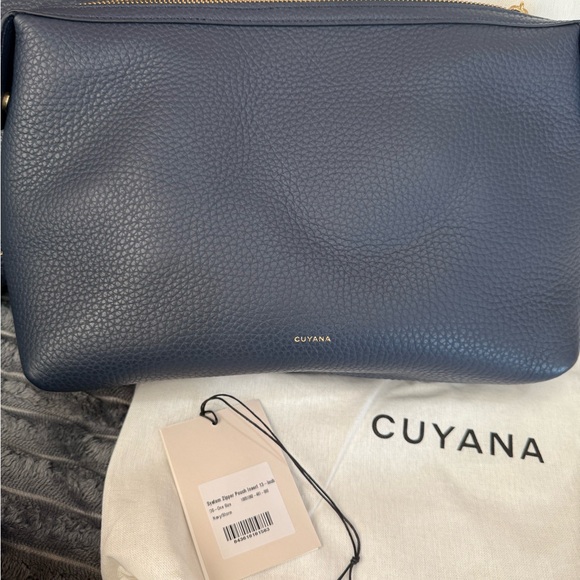 Cuyana System Tote 13 in V2 Zipper Pouch System Flap Bag Wide Strap Navy Set NWT - Picture 5 of 9
